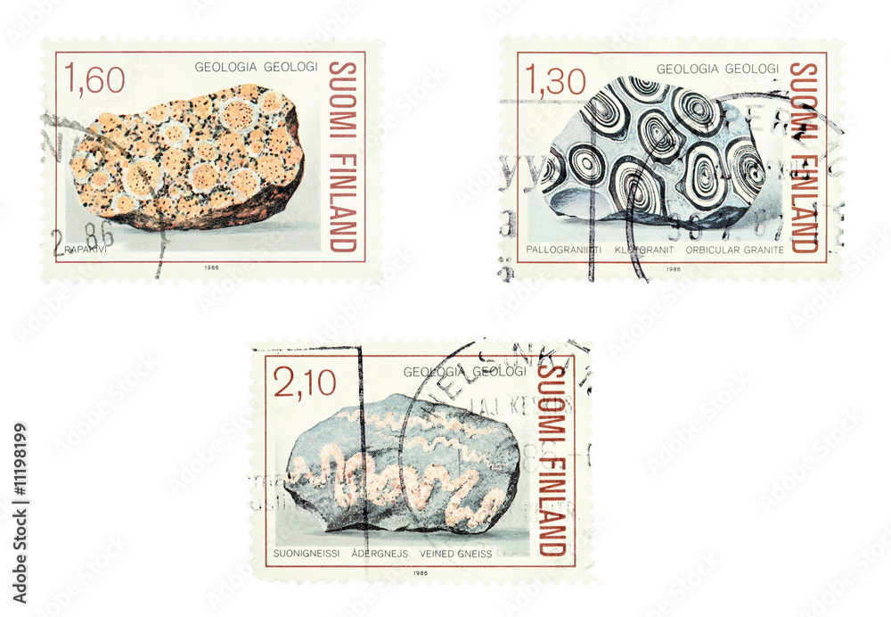 Granite rocks on stamps