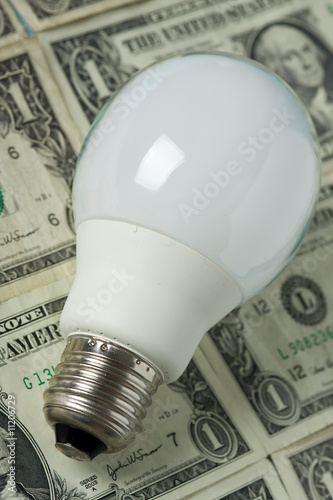 lighting bulb with money on background