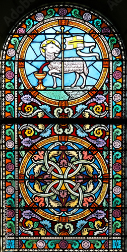 The sacrificing Lamb of God (stained glass window)