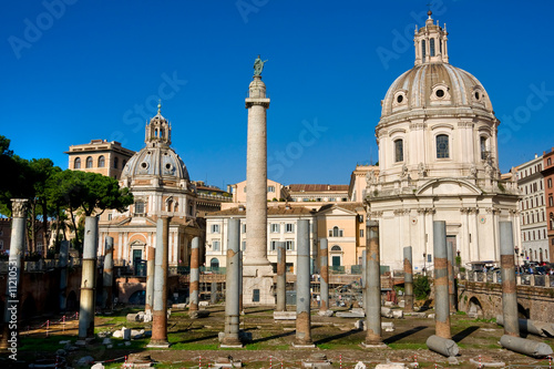 The Trajan Column, Forum, near Piazza Venice, Rome, Italy.