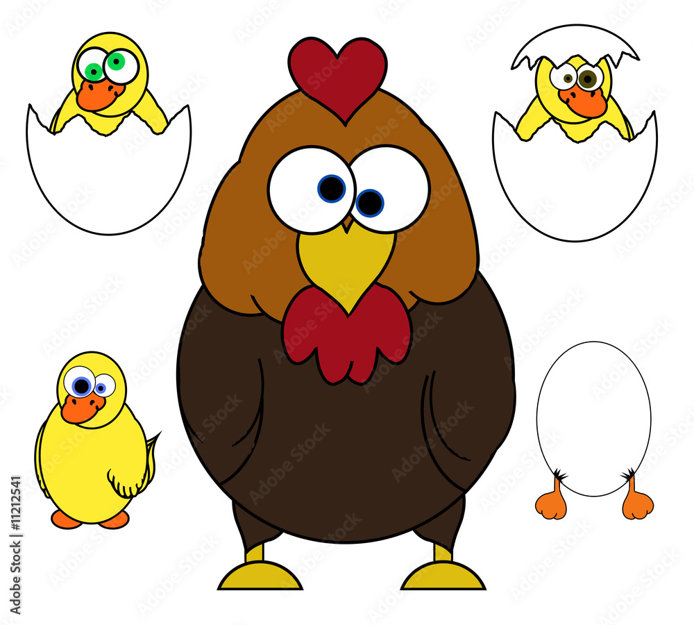 Fototapeta premium Poultry Cartoon Set - Isolated On White