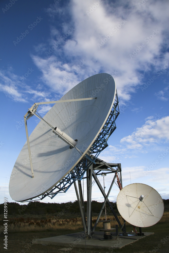 Huge white satellite dishes