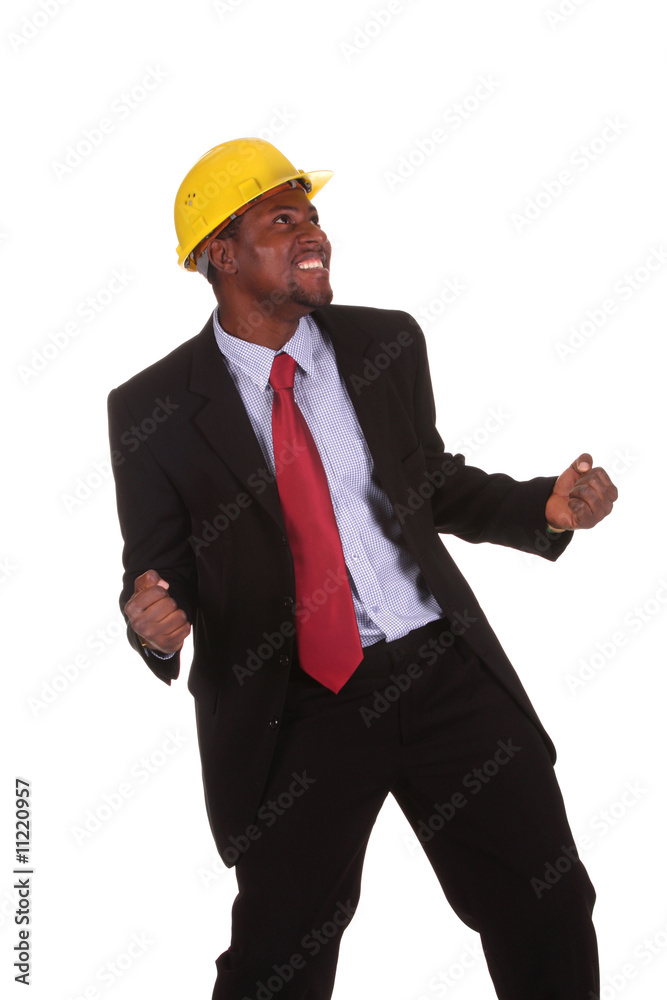 businessman with happy hands raised