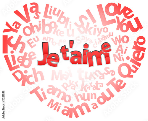 coeur rouge formé de "Je t'aime" dans différentes langues