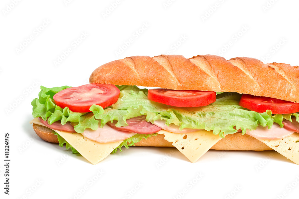 a sandwich with tomatoes, ham, turkey breast and cheese a sandwich with tomatoes, ham, turkey breast and cheese
