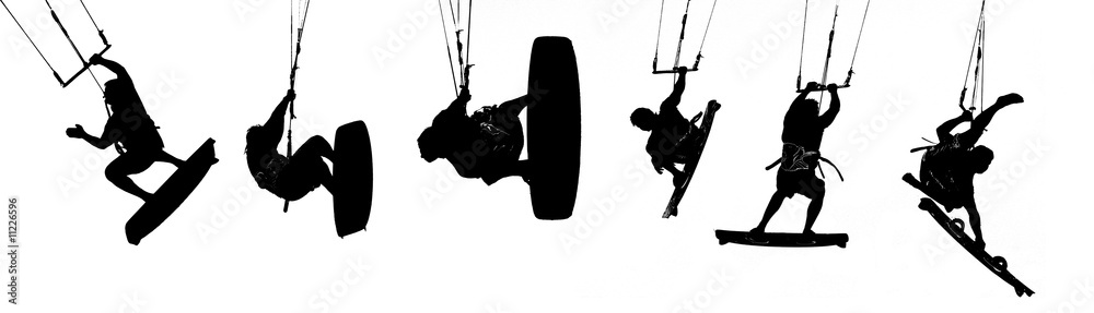 Naklejka premium silhouettes of kitesurfer over white