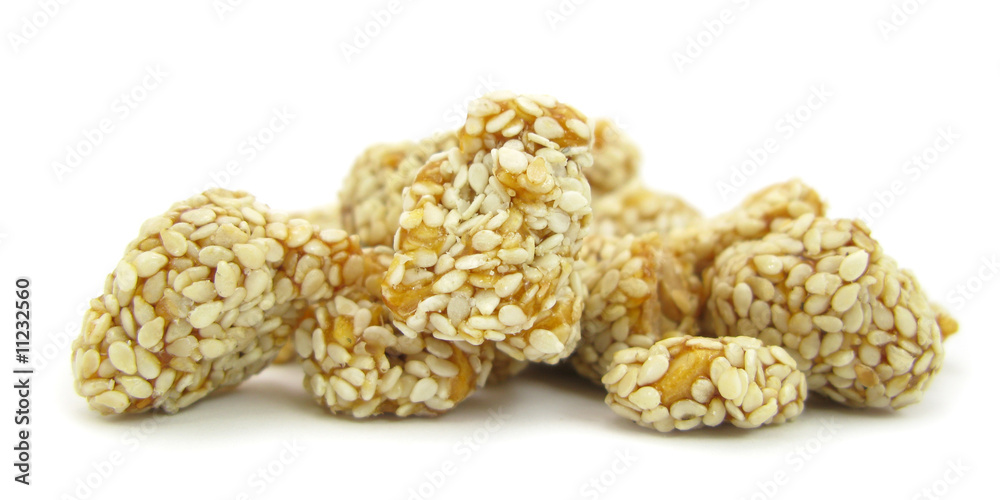 Peanuts with honey and sesame snack food Peanuts with honey and sesame snack food