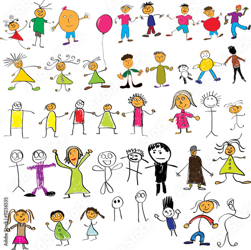 Child like vector colour drawings of people