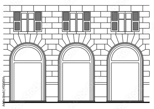 Technical drawing of a building facade