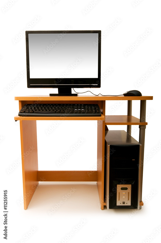 Computer and desk isolated on the white Computer and desk isolated on the white