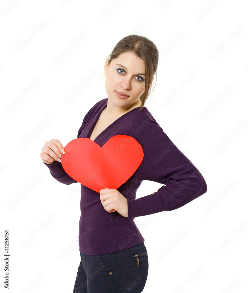 woman holding heart-shaped card for Valentines day woman holding heart-shaped card for Valentines day