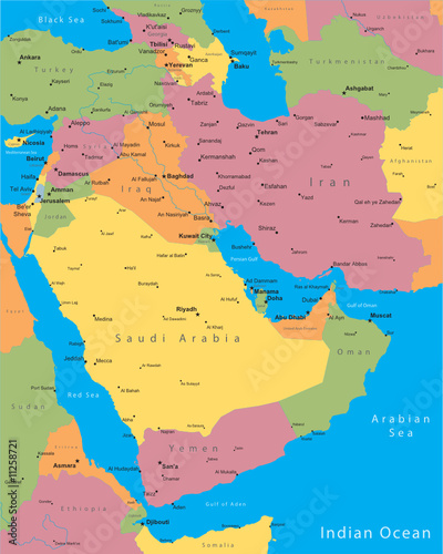 Vector map of Middle East countries