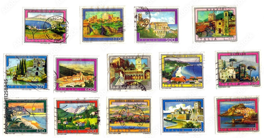 old stamps; landscapes, monuments and villages