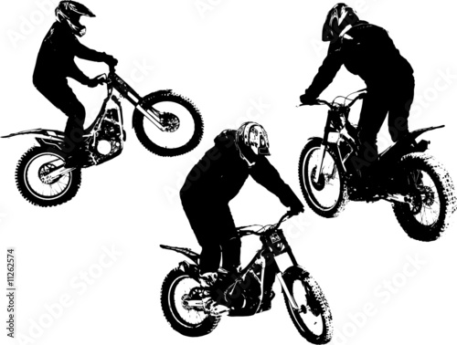 Vector silhouettes of three motobikers