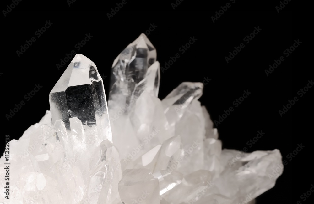 Quartz crystals on black Quartz crystals on black