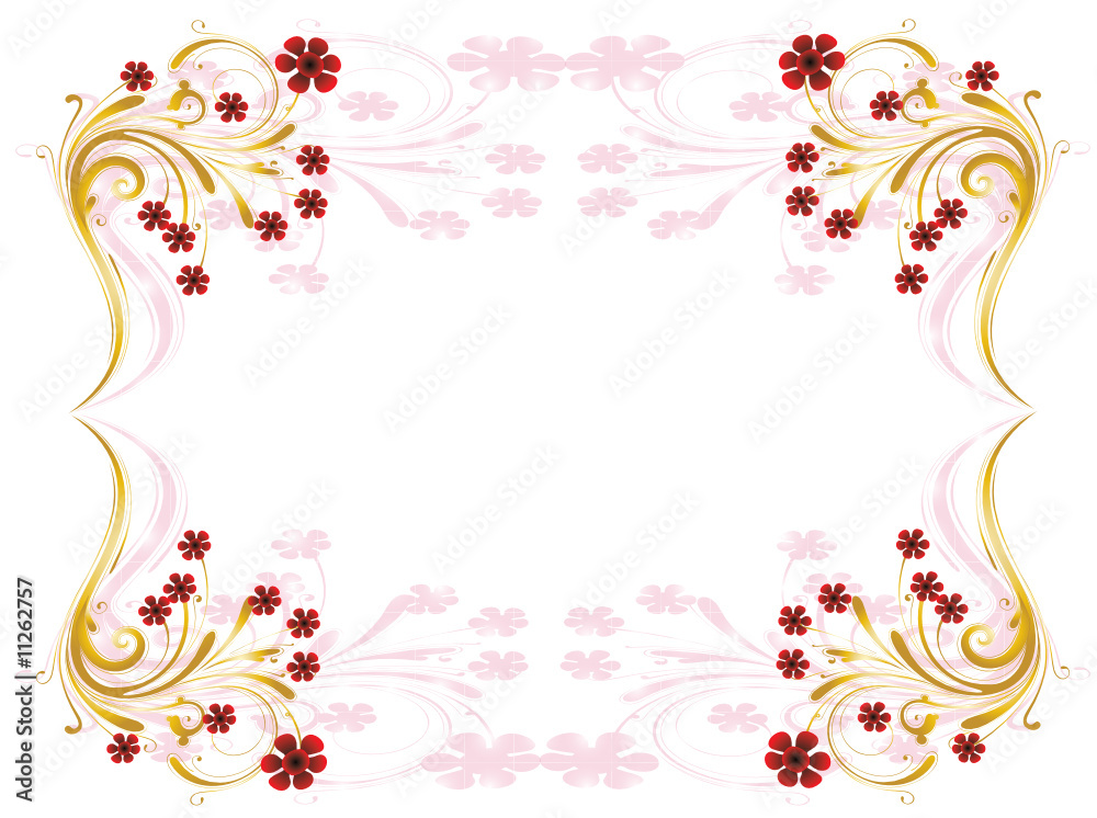 cadre floral or et rouge fond rose cadre floral or et rouge fond rose