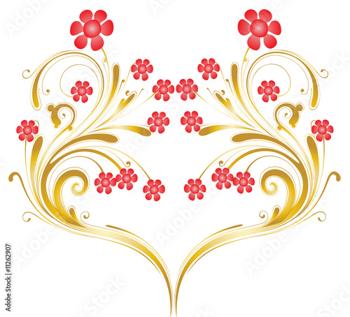 coeur floral or et rouge