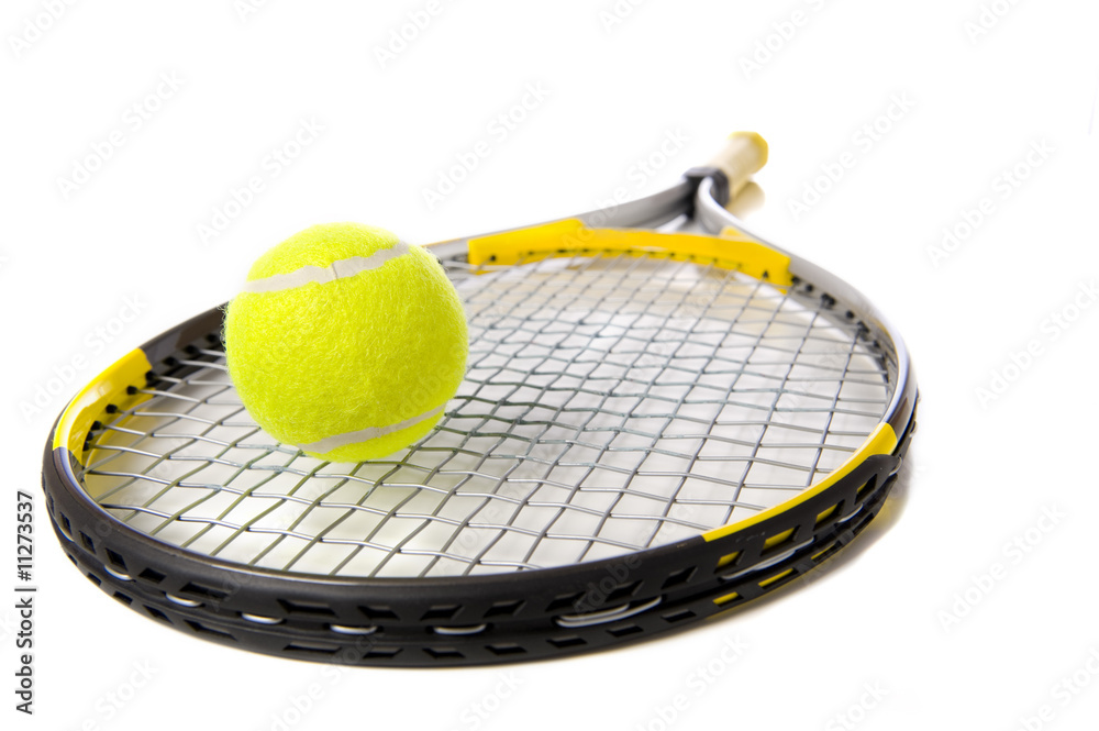 Tennis Racket and ball on white