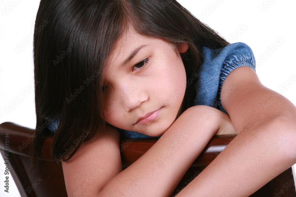 Sad nine year old girl