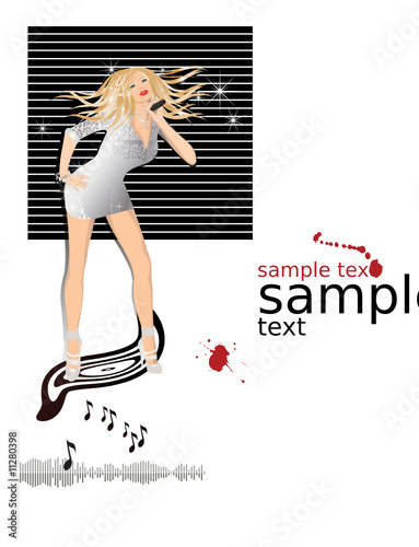 Singing Girl with a microphone, vector illustration