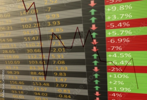 Fallende und steigende Aktienkurse an einer Kurstafel