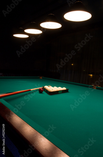 Billiard set on green table