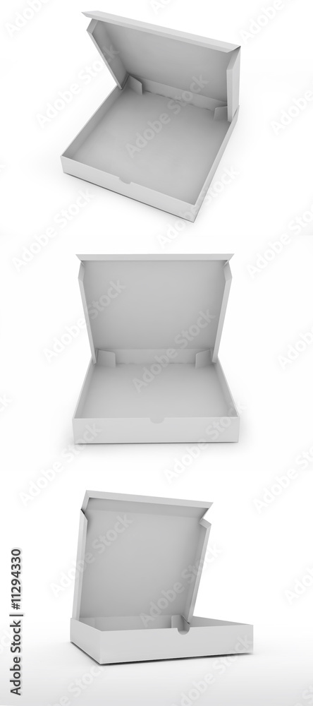 three empty pizza box isolated on a white background. . three empty pizza box isolated on a white background. .