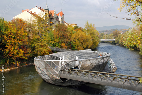 Panoramic view of The island in the Mur - Graz Austria photo