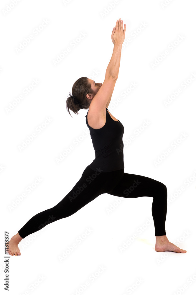 woman in yoga pose on white