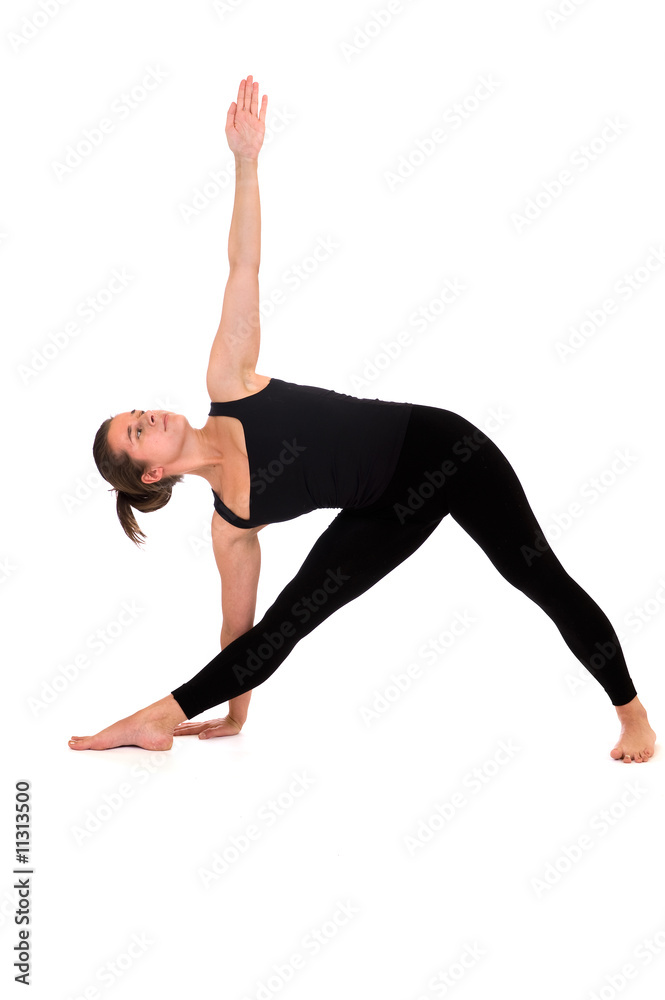 woman in yoga pose on white