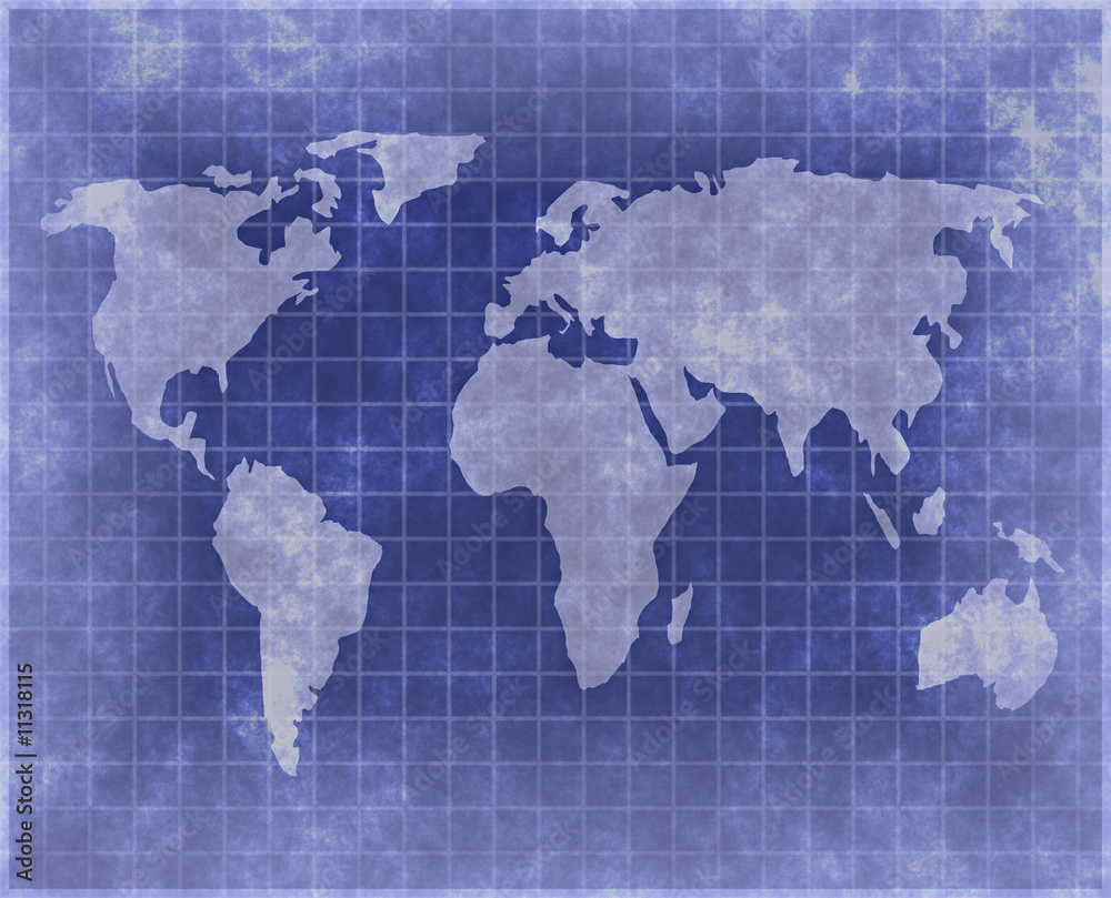World atlas in blueprint style World atlas in blueprint style
