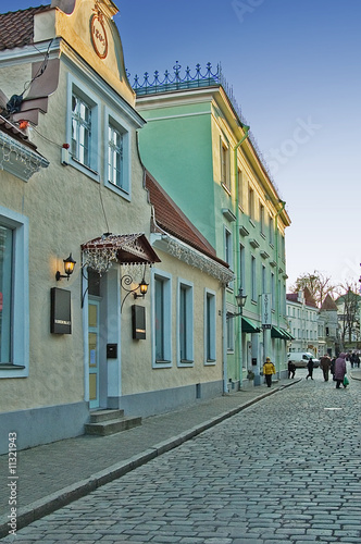 a street of Tallinn is in the sunset light