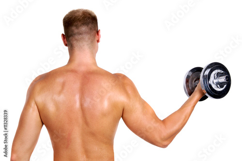 bodybuilder holding dumbbell