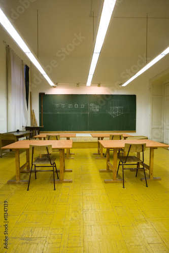 empty classroom, vertical image