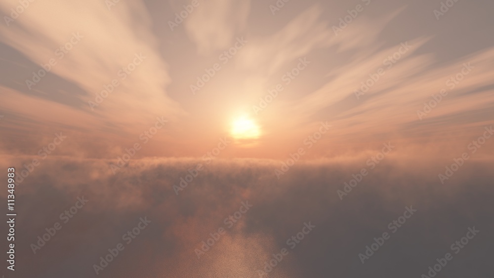 mer de nuages et coucher de soleil