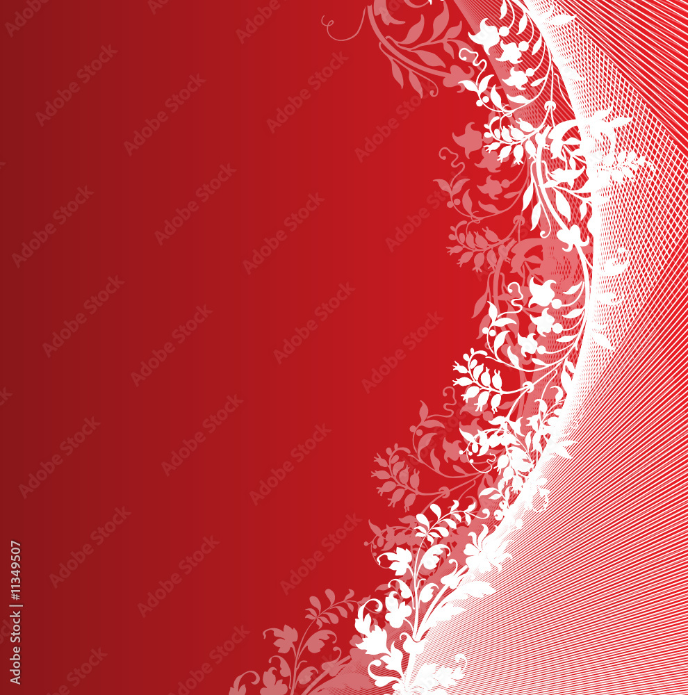 fond floral rouge et rideau blanc