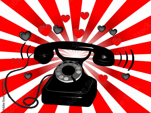 Ringing retro phone with hearts