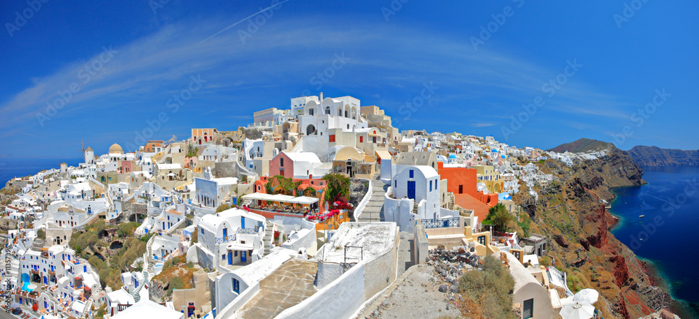 Panoramic view of Oia village on Santorini island, Greece