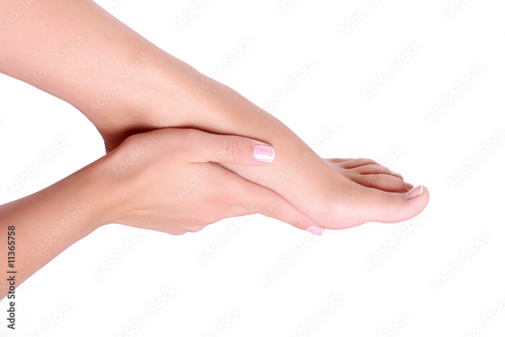 women foot and hand isolated in white