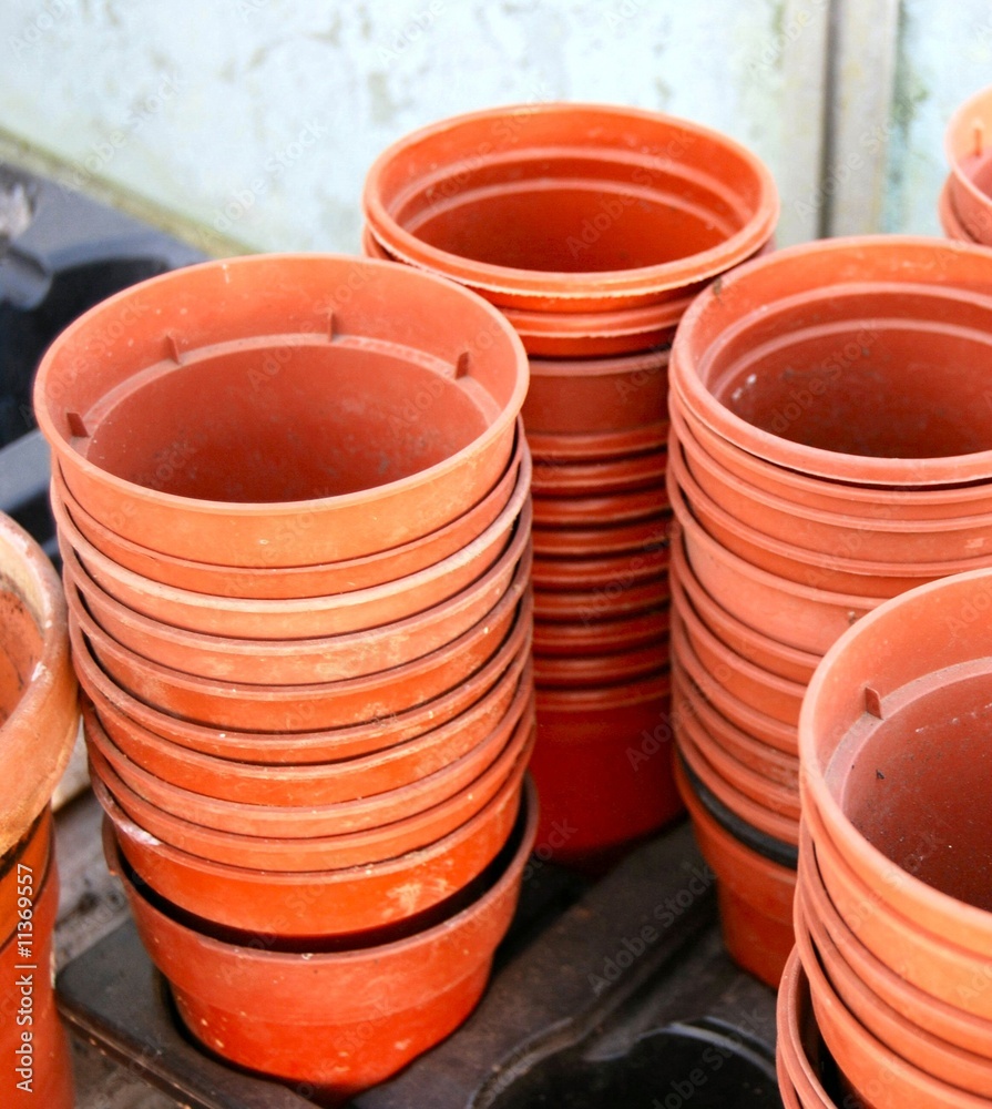 Stacks of plant pots