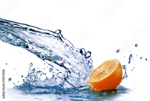 Fototapeta Naklejka Na Ścianę i Meble -  fresh water drops on orange isolated on white