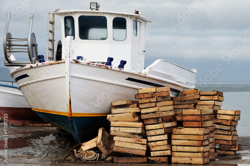 Laid out fishing boat