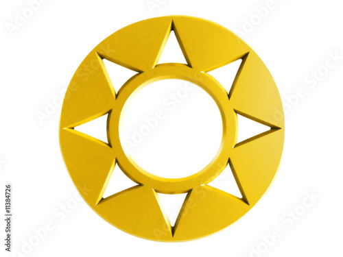 Golden 3d sun sign on white background