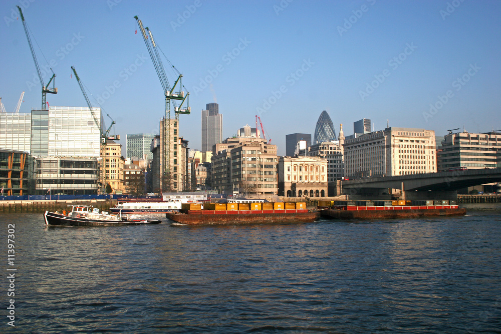 barge on River Thames, London