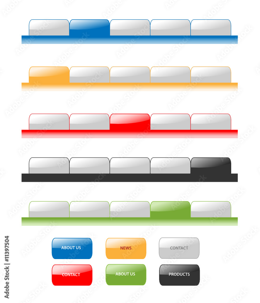 Set of vector modern navigation tabs aqua style web 2.0