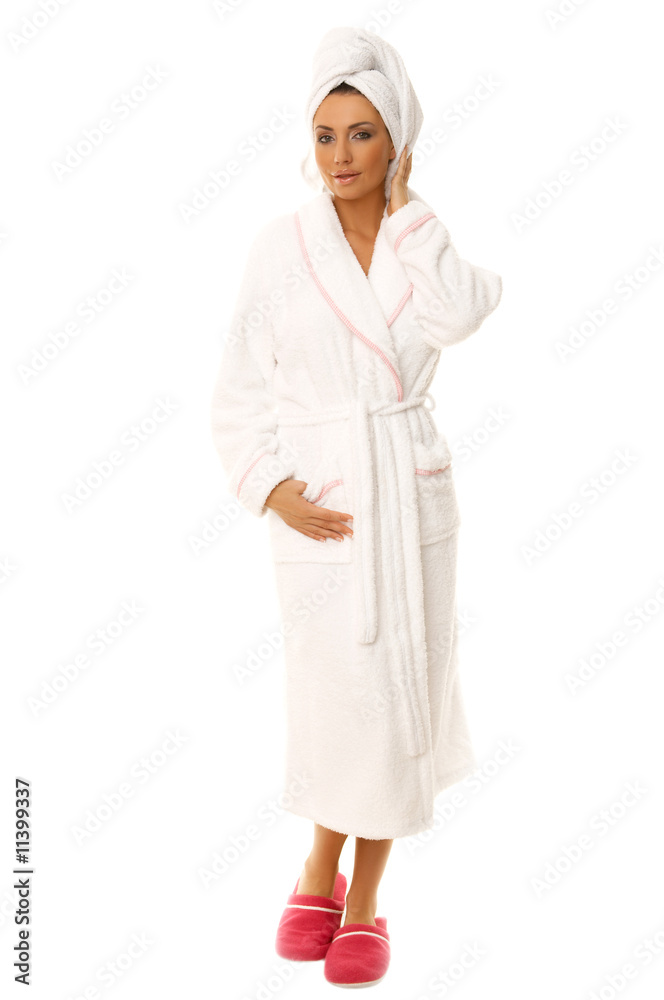 Portrait of 20-25 years old beautiful woman wearing bathrobe Portrait of 20-25 years old beautiful woman wearing bathrobe