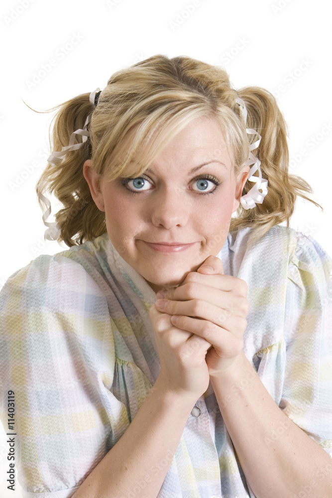 Humorous Girl in Pigtails and Pajamas Humorous Girl in Pigtails and Pajamas