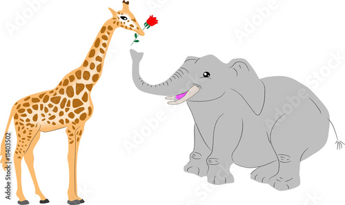 Fototapeta Naklejka Na Ścianę i Meble -  Giraffe and elephant