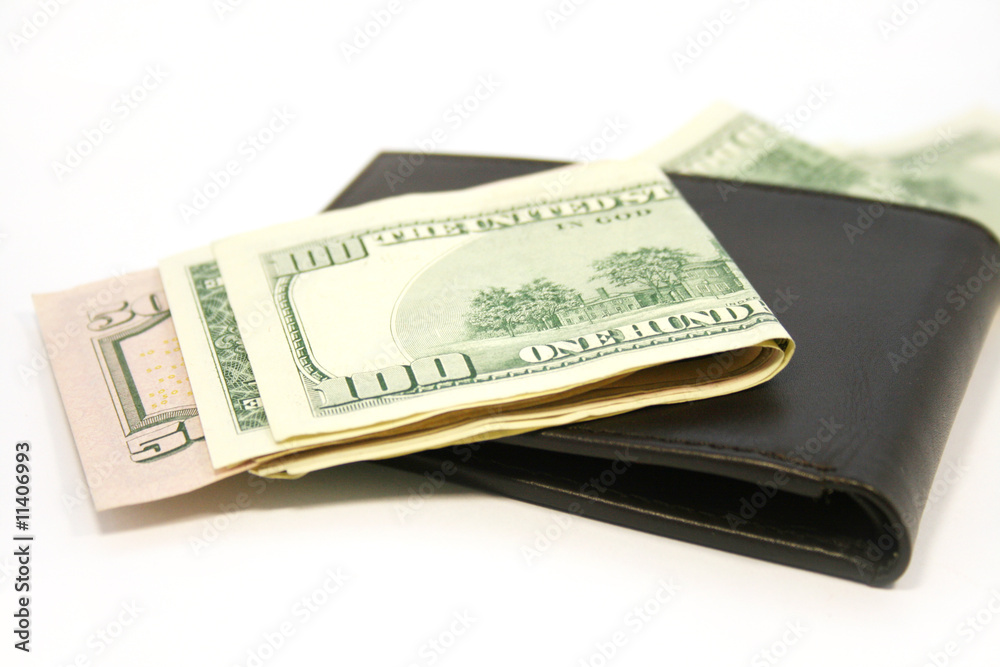 wallet with dollars isolated on white background wallet with dollars isolated on white background