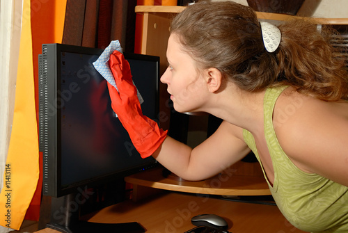 Young girl cleaning